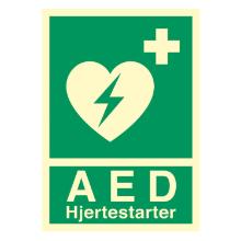 Skilt Hjertestarter AED venstre pil 105x297mm efterlysende vinyl product photo