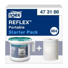 Dispenser h&aring;ndkl&aelig;derulle Tork Reflex transportabel M4 turkis/hvid plast product photo