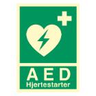 Skilt Hjertestarter AED venstre pil 105x297mm efterlysende vinyl product photo