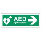 Skilt Hjertestarter AED h&oslash;jre pil 105x297mm efterlysende vinyl product photo