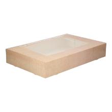 Cardboard catering box with window Enjoy Your Food 46x31x8 cm brown product photo
