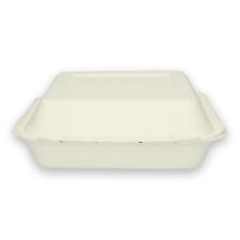 Bagasse menu container with attached lid 3-compartment square 21.9x21.9x7.4 cm w product photo
