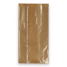 Papieren vensterzak kraft+PE 14+(2x4)x28 cm bruin met geperforeerd venster Productfoto