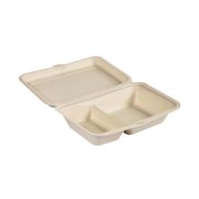 BioPak bagasse meal tray with attached lid 2-compartment 470/300 cc cream product photo
