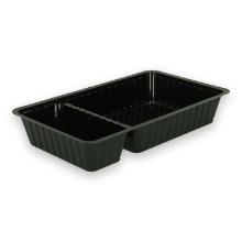 Plastic snack/fries container PS rectangular 205x122x36 mm 500 + 150cc black A20 2-compartment product photo