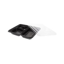 Plastic meal tray with lid rectangle 4-compartments 23x17x4.5 cm black/transpare product photo