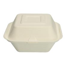 Bagasse hamburger box with fixed lid square 15x15x7.8 cm white product photo