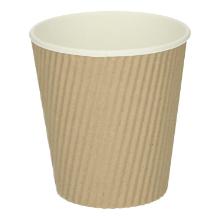 Kartonnen beker Hot PE 10 oz / 280 cc ø 9 cm dubbelwandig geribbeld bruin Productfoto