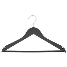 Wooden hanger with non skid bar & notches and chrome hook black matt product photo