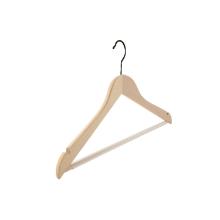 Wooden hanger with non skid bar & notches and black hook black matt product photo
