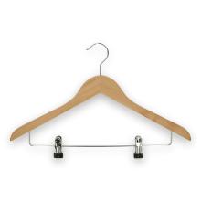 Houten kledinghanger 44 cm met metalen broeklat & clips naturel gelakt Productfoto