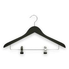 Wooden coathanger 44 cm with metal bar & clips black varnish product photo