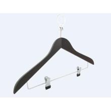 Houten kledinghanger met anti-slip knijpers en anti-diefstal pin 44 cm dark nut Productfoto