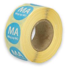 Daymark afwasbare sticker Ma weg op Wo 500 stuks op rol HACCP Productfoto