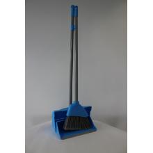 Plastic dustpan and brush with long handle blue product photo