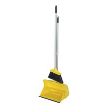 Plastic dustpan and brush with long handle yellow product photo