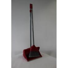 Plastic dustpan and brush with long handle red photo du produit