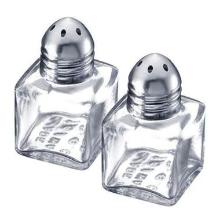 Glazen peper en zoutstrooier met RVS dop 3x3x5 cm (set van 2 stuks) Productfoto