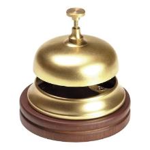 Messing receptie/baliebel met houten voet ø 11 cm Productfoto