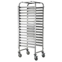 Stainless steel shelf trolley 15 shelves 1/1GN 4 swivel castors, 2 with brakes product photo