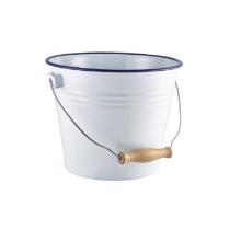 Emaille buffetemmer 22 cm met houten handvat wit Productfoto