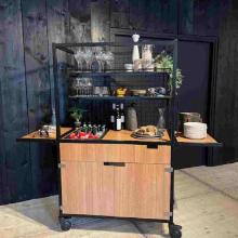 Borrelwagen met uitklapbare zijdelen en crushed ice bak 181x66x189 cm zwart/hout Productfoto