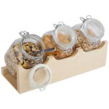 Houten buffetstandaard Good Morning inclusief 3 glazen weckpotten 2L Productfoto