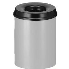 Metal fire-resistant wastebasket 15L aluminum gray with black lid product photo