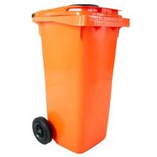 Conteneur en plastique avec rosace en caoutchouc dans le couvercle 120L orange photo du produit