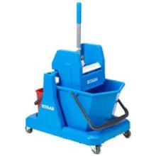 Ecolab plastic double roll bucket Perfekt mono Castor with wringer 8/18L blue/re product photo