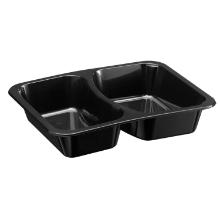 Plastic maaltijdschaal PP rechthoek 22.7x17.8x4.5 cm 2-vaks zwart Productfoto