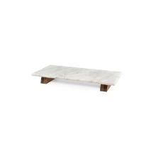 Marble serving platter 40&times;20&times;5 cm with wooden base white product photo