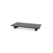 Marble serving platter 40&times;20&times;5 cm with wooden base black product photo