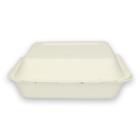 Bagasse menu container with attached lid 3-compartment square 21.9x21.9x7.4 cm w product photo