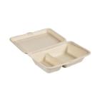 BioPak bagasse meal tray with attached lid 2-compartment 470/300 cc cream product photo