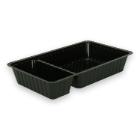 Plastic snack/fries container PS rectangular 205x122x36 mm 500 + 150cc black A20 2-compartment product photo