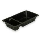 Plastic snack/frietbakje PS rechthoek A7 17x9.5x3.3 cm 2-vaks zwart Productfoto