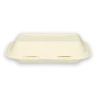 Bagasse maaltijdbak met vast deksel rechthoek 23.5x14x6.7 cm wit Productfoto