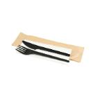 Reusable cutlery set knife/fork CPLA black with white napkin product photo