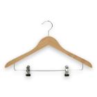 Houten kledinghanger 44 cm met metalen broeklat & clips naturel gelakt Productfoto
