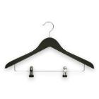 Wooden coathanger 44 cm with metal bar & clips black varnish product photo