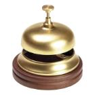 Messing receptie/baliebel met houten voet ø 11 cm Productfoto