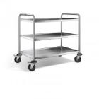 Stainless steel serving trolley Basic 3 trays 100x60 cm with swivel wheels product photo