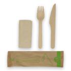 Verive waxed wooden cutlery set 3/1 fork/knife/napkin brown product photo