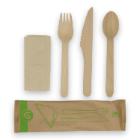 Verive waxed wooden cutlery set 3/1 fork/knife/spoon/napkin brown product photo