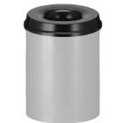 Metal fire-resistant wastebasket 15L aluminum gray with black lid product photo