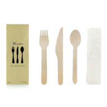4+1 wooden cutlery set (knife, spoon, fork, napkin) in a paper bag product photo