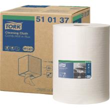 Tork 510137 multi-purpose cleaning cloth, white,Low-lint combi roll, 400st W1 product photo