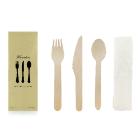 4+1 wooden cutlery set (knife, spoon, fork, napkin) in a paper bag product photo