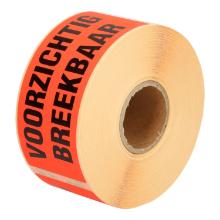 ETIKET 130X50MM VOORZICHTIG BREEKBAAR ORANJE VELLUM WIK 1B ROL A 500 Productfoto